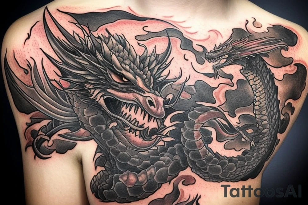 A dragon breathing fire and flying over a burning city. People are running in panic in all directions. Everything is bright and organic. Suggested Placements: Back, upper arm, thigh tattoo idea