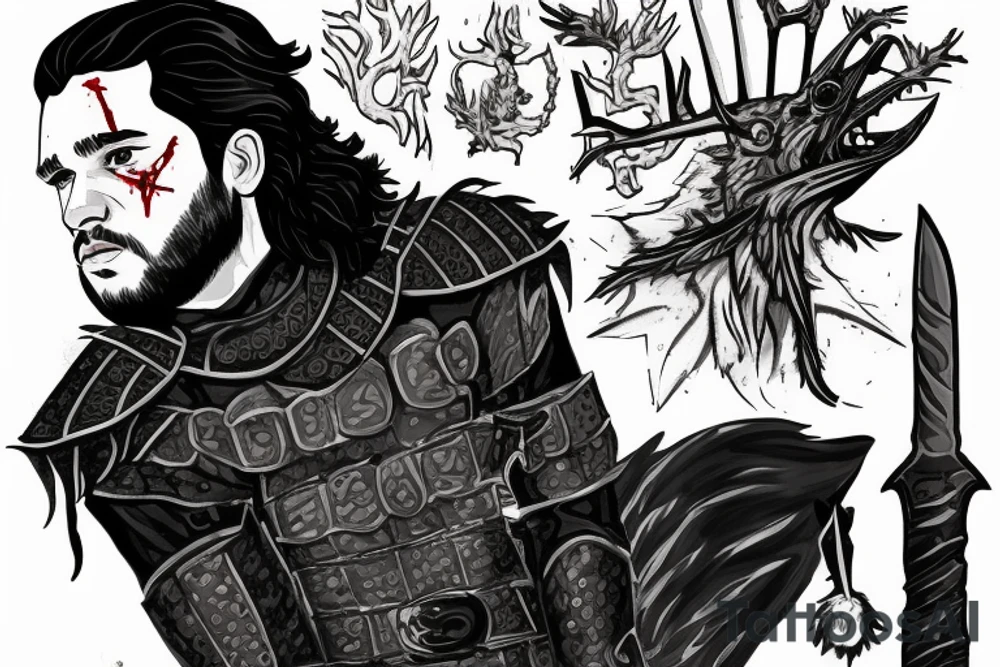 Jon Snow kills the king. Suggested Placements: Back, upper arm, thigh tattoo idea