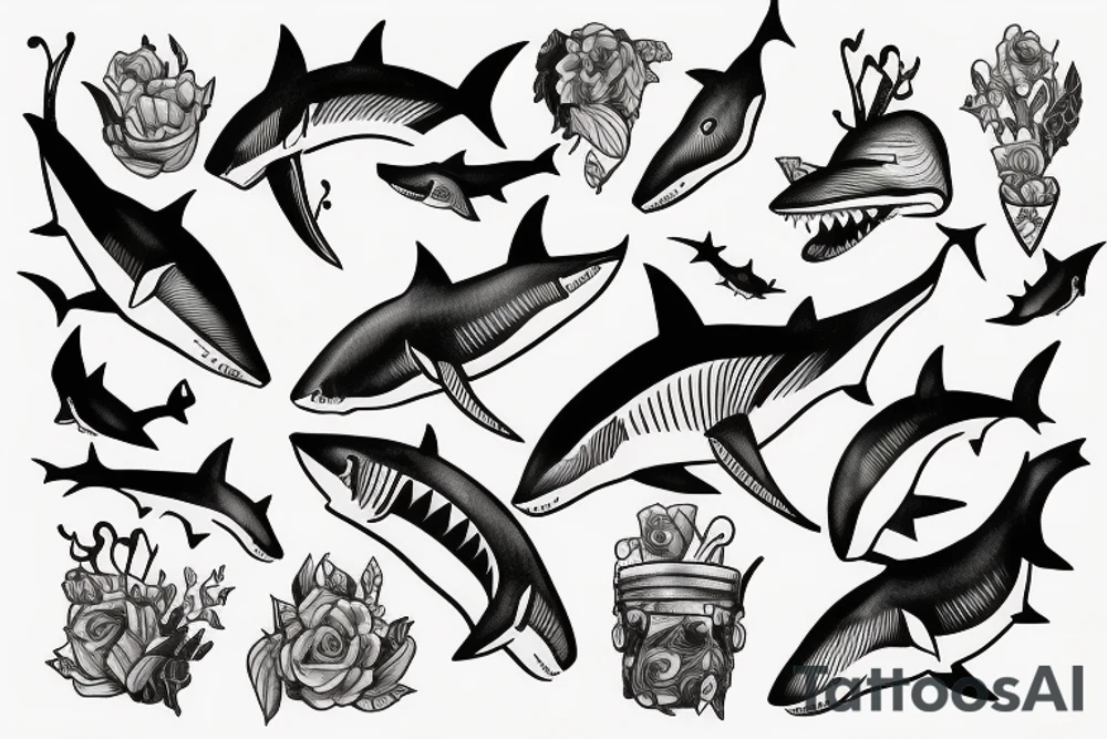 Half shark half human tattoo idea