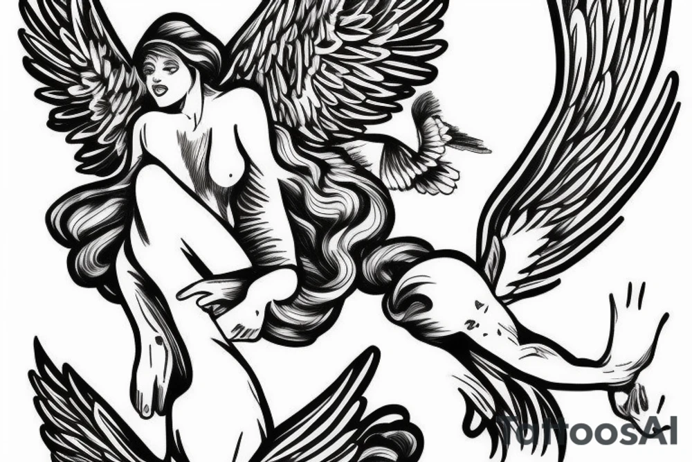 angel crashing through sky tattoo idea