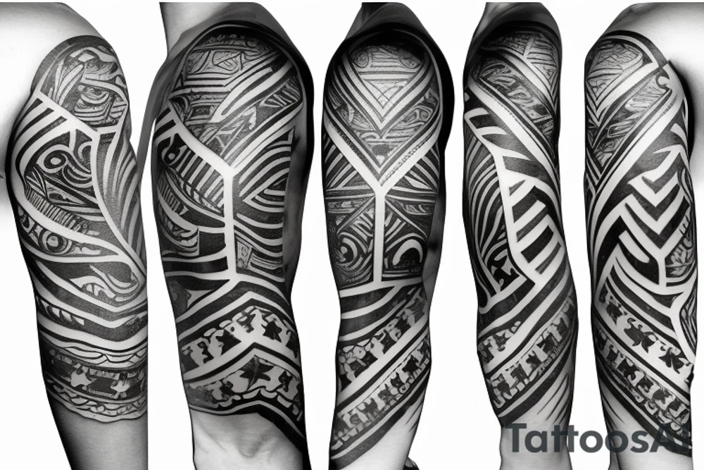 Filipino tribal sleeve with American Stars and Stripes mixed in tattoo idea