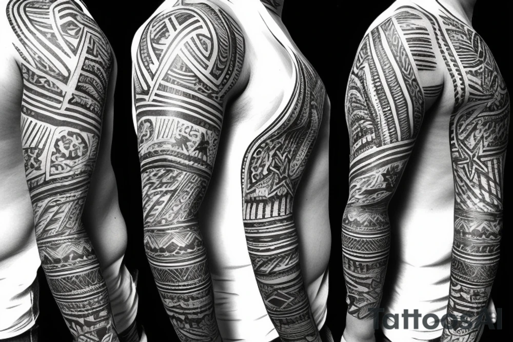 Filipino tribal sleeve with American Stars and Stripes mixed in tattoo idea