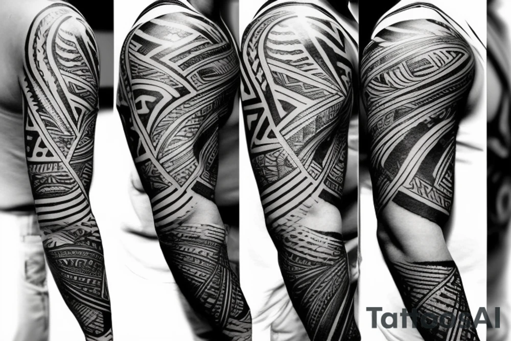 Filipino tribal sleeve with American flag mixed ib tattoo idea