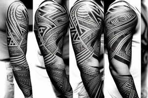 Filipino tribal sleeve with American flag mixed ib tattoo idea