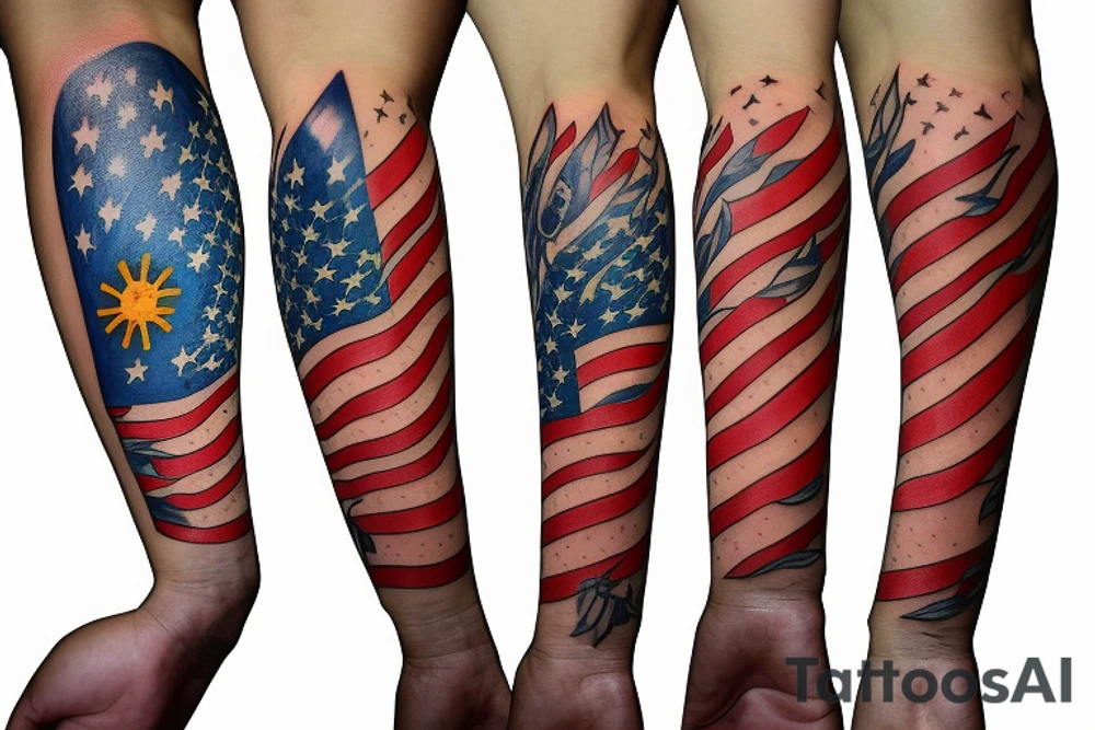 Forearm sleeve with Filipino and American flag accents tattoo idea