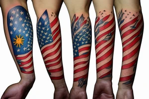 Forearm sleeve with Filipino and American flag accents tattoo idea