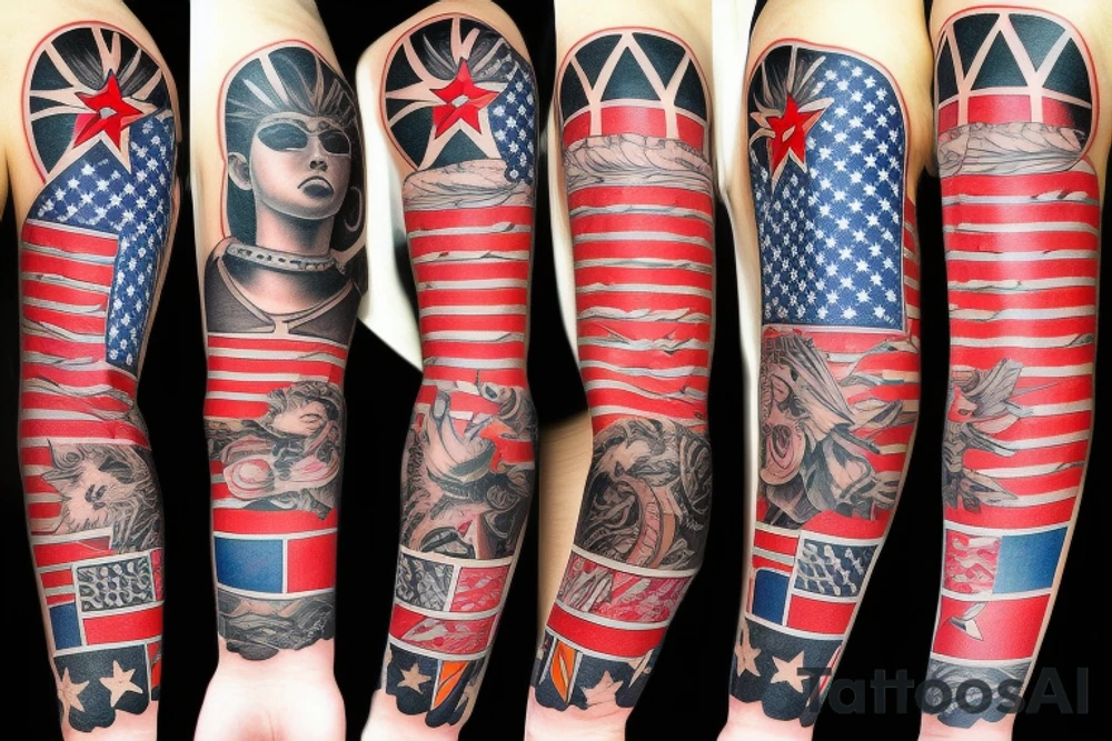 Arm sleeve with Filipino and American flag accents tattoo idea