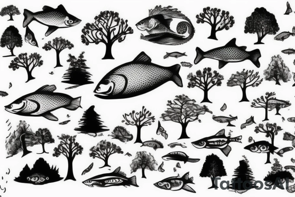 Nature with trees maybe fish tattoo idea