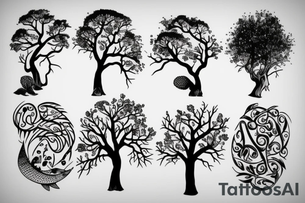 Nature with trees maybe fish tattoo idea