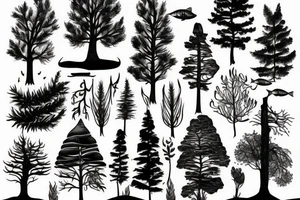 Nature with trees fish camping tattoo idea