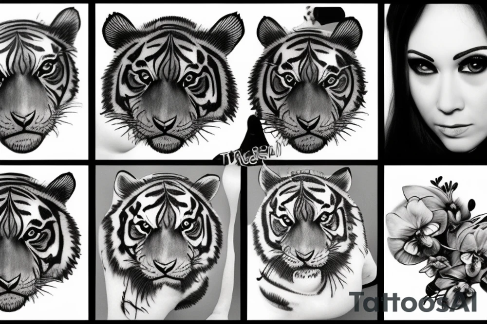 Tiger eyes and orchids tattoo idea