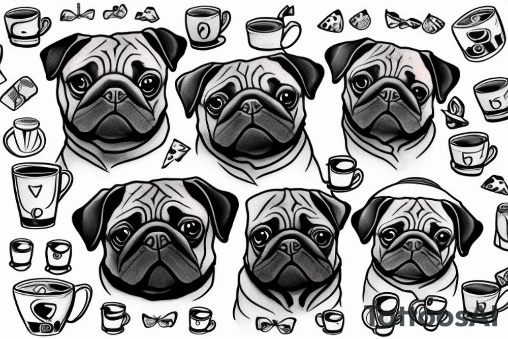Pug holding a cup tattoo idea