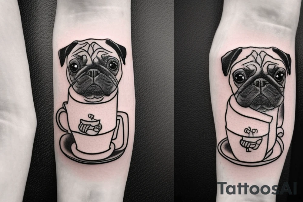 Pug holding a cup tattoo idea