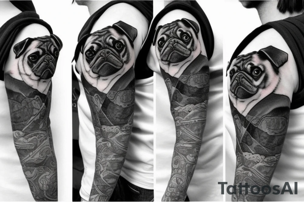 Pug in a jacket tattoo idea