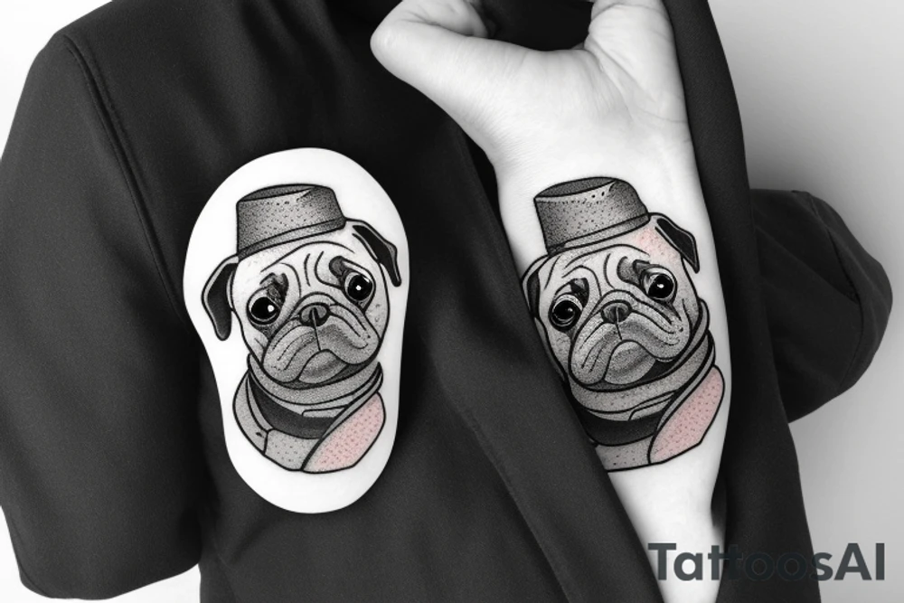 Pug in a jacket tattoo idea