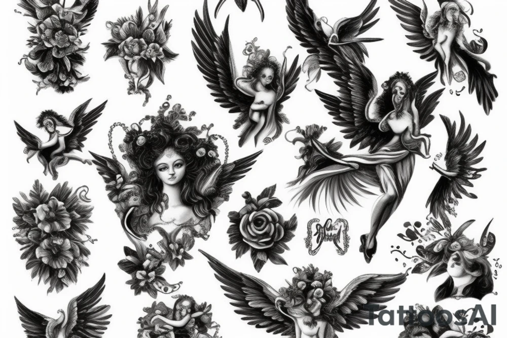 Baroque angel tattoo idea