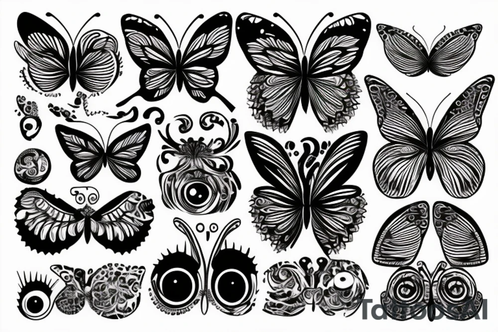 Butterfly with patterns of eyes tattoo idea