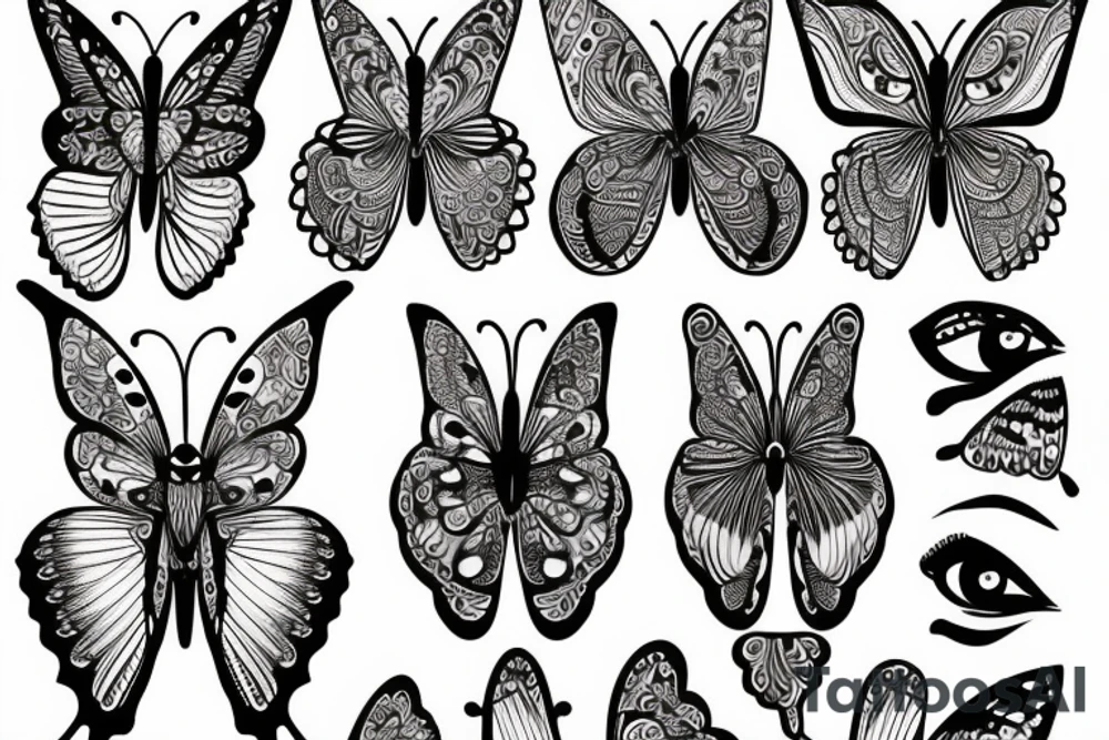 Butterfly with patterns of eyes tattoo idea
