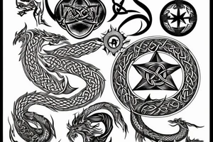 yggdrasil, celtic compass, dragon tattoo idea