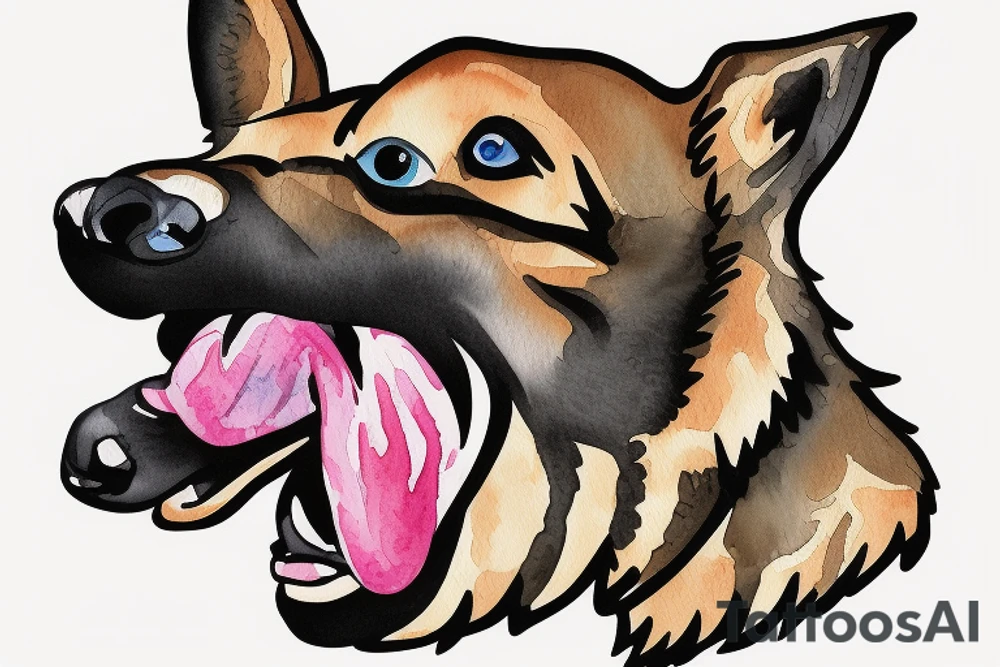 german sheperd with tongue out side of the mouth. less fur tattoo idea