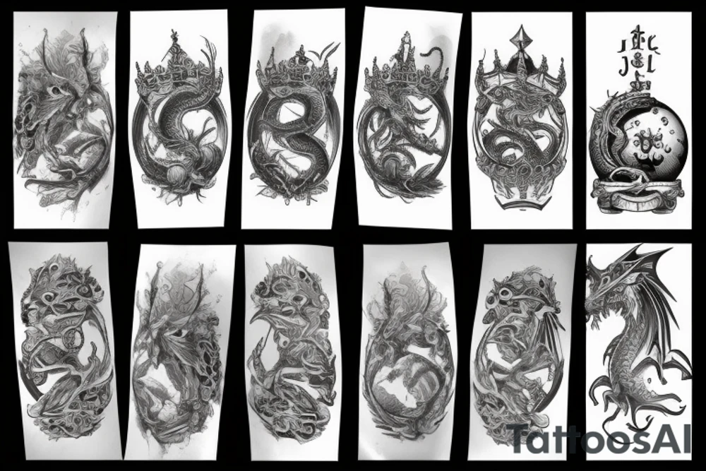Dragon holding a crown and a sphere tattoo idea