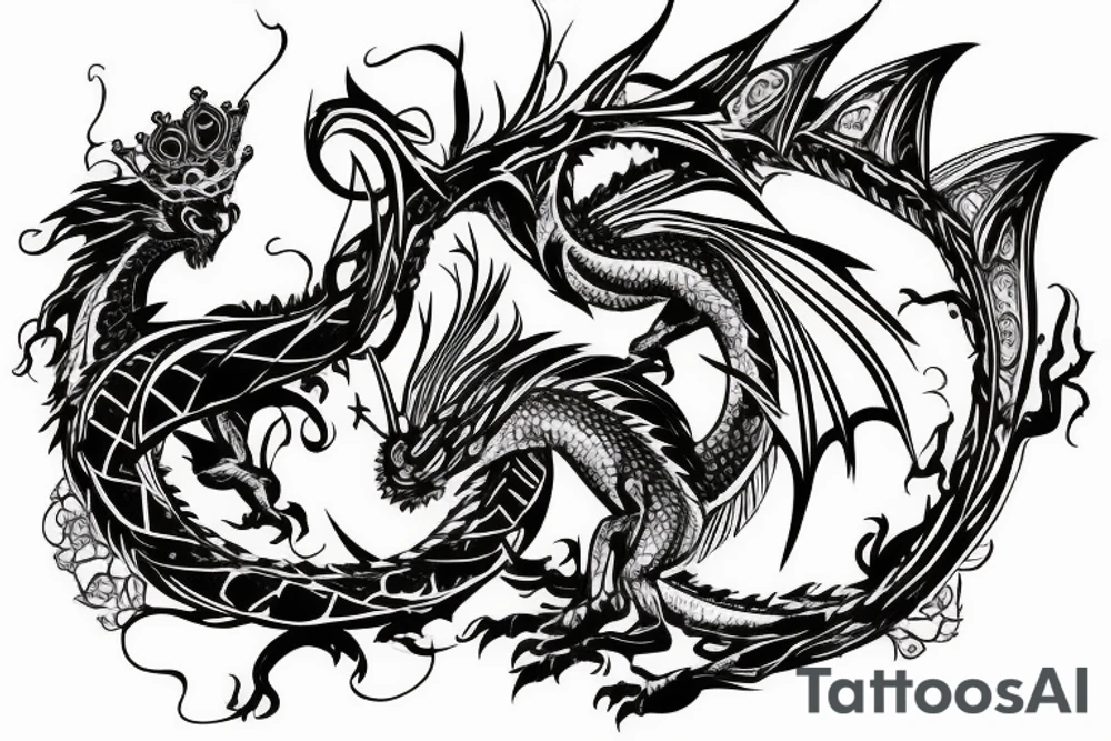 Dragon holding a crown and a sphere tattoo idea