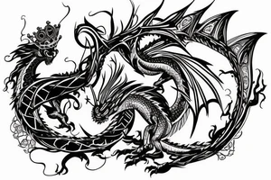 Dragon holding a crown and a sphere tattoo idea