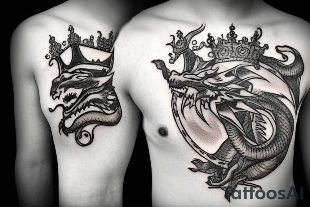 Dragon holding a crown and a sphere tattoo idea
