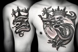 Dragon holding a crown and a sphere tattoo idea