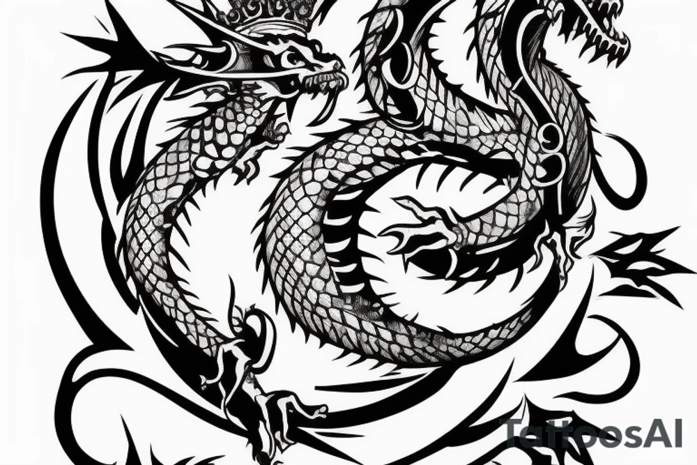 Dragon holding a crown and a sphere tattoo idea