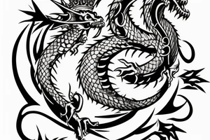 Dragon holding a crown and a sphere tattoo idea