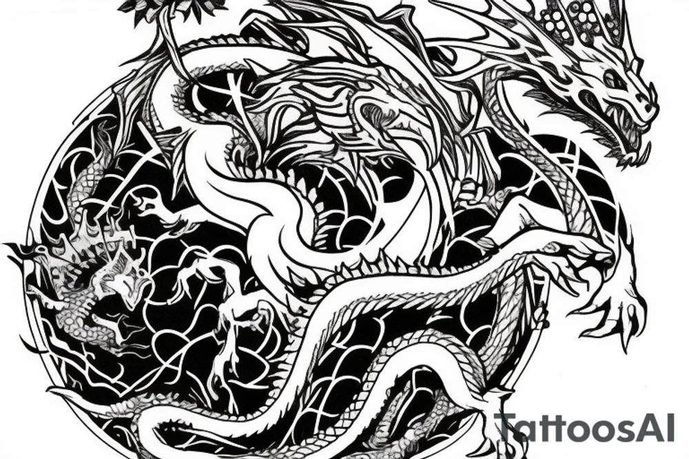 Dragon holding a crown and a sphere tattoo idea