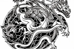 Dragon holding a crown and a sphere tattoo idea