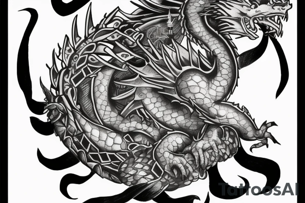 Dragon holding a crown and a sphere tattoo idea