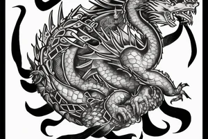 Dragon holding a crown and a sphere tattoo idea