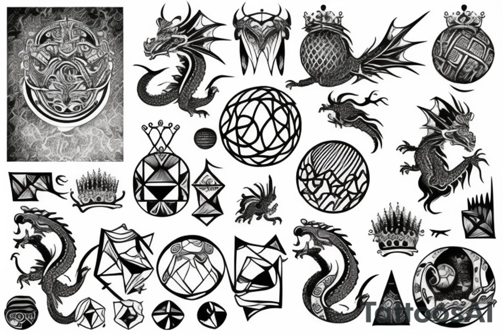 Dragon holding a crown and a sphere tattoo idea