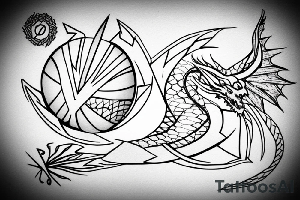 Dragon holding a crown and a sphere tattoo idea