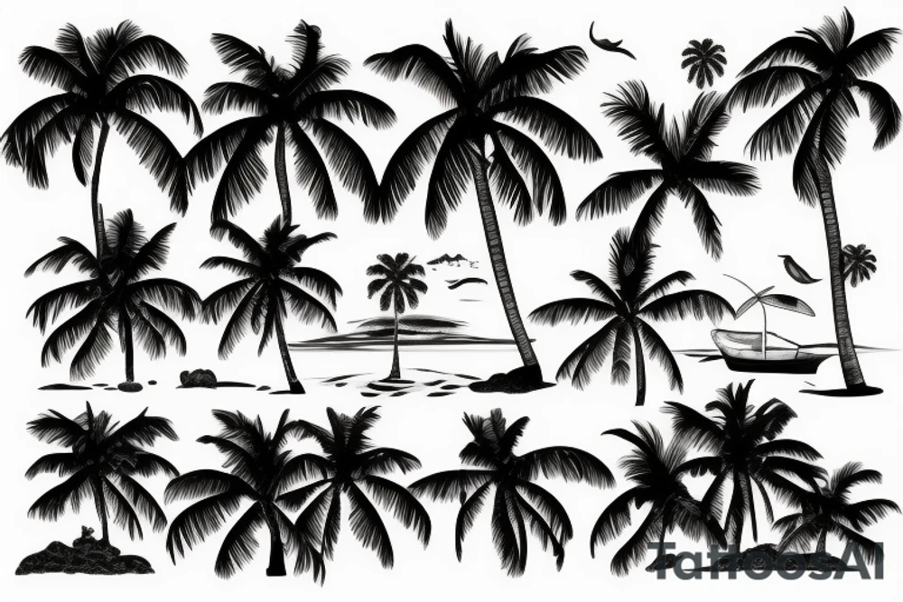 Coconut tree with beach view tattoo idea