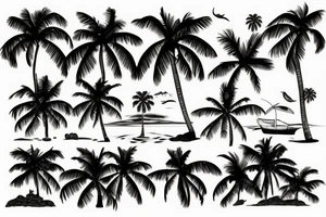 Coconut tree with beach view tattoo idea