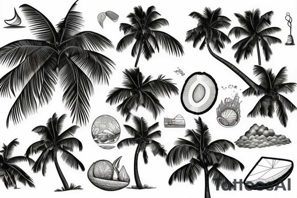 Coconut tree with beach view tattoo idea