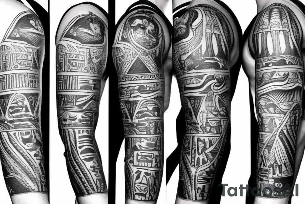 inner bicep Black and grey half arm sleeve with Egyptian isis tattoo idea inner bicep Black and grey half arm sleeve with Egyptian isis tattoo idea