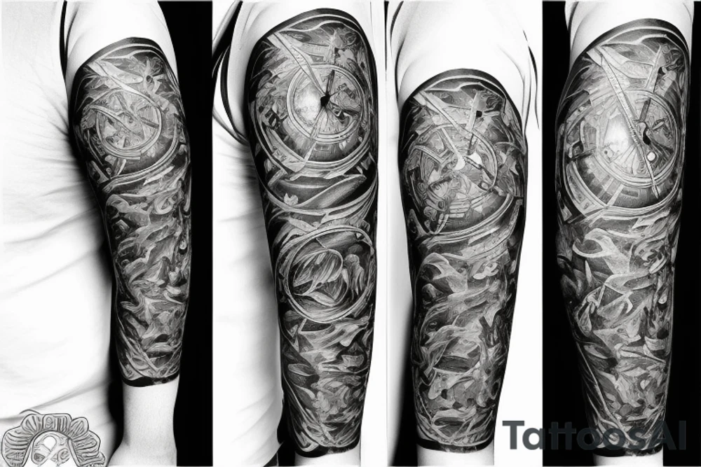 inner bicep Black and grey stairway to clock tattoo idea inner bicep Black and grey stairway to clock tattoo idea