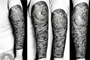 inner bicep Black and grey stairway to clock tattoo idea
