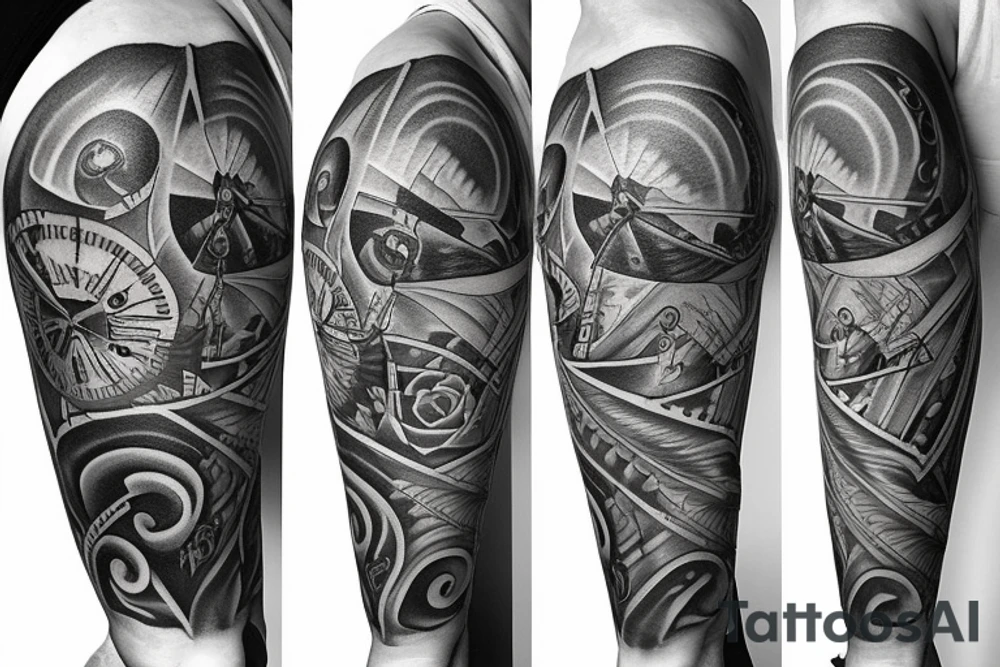 inner bicep Black and grey stairway to clock tattoo idea inner bicep Black and grey stairway to clock tattoo idea