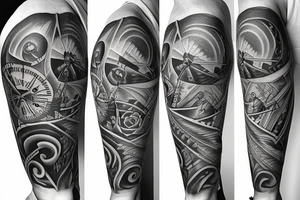 inner bicep Black and grey stairway to clock tattoo idea