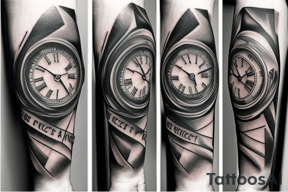 inner bicep Black and grey stairway to clock tattoo idea