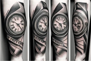 inner bicep Black and grey stairway to clock tattoo idea