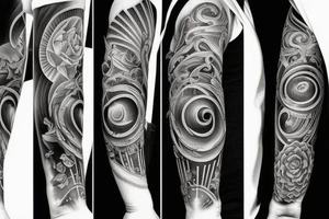 inner bicep Black and grey stairway to clock tattoo idea