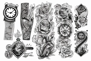 inner bicep Black and grey stairway to clock tattoo idea