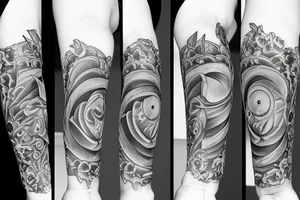 inner bicep Black and grey stairway to clock tattoo idea